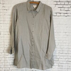 Garnet Hill Easy Linen Tunic Grey Gray Button Shirt Coastal Vacation Petite S